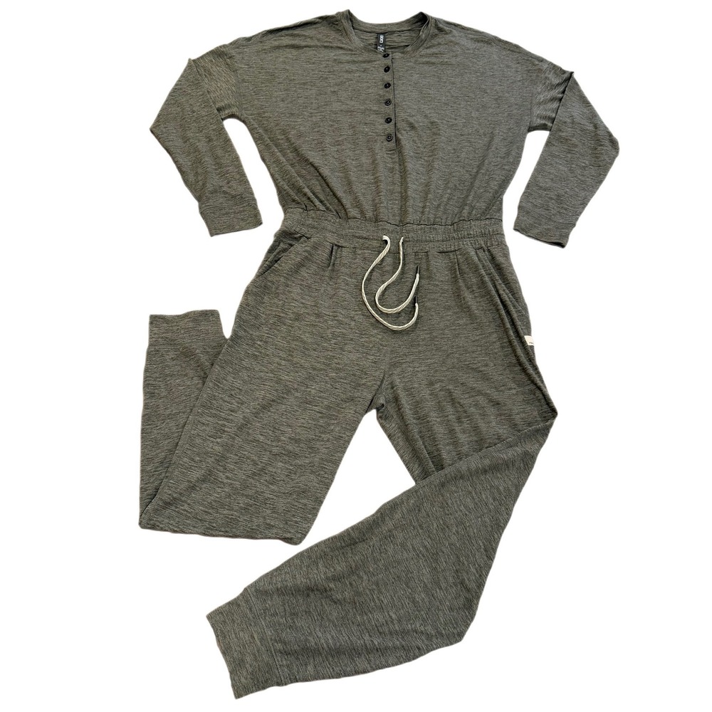 Vuori Lux Henley Jumpsuit Womens Heather Grey Small Athleisure Minimalist Cozy